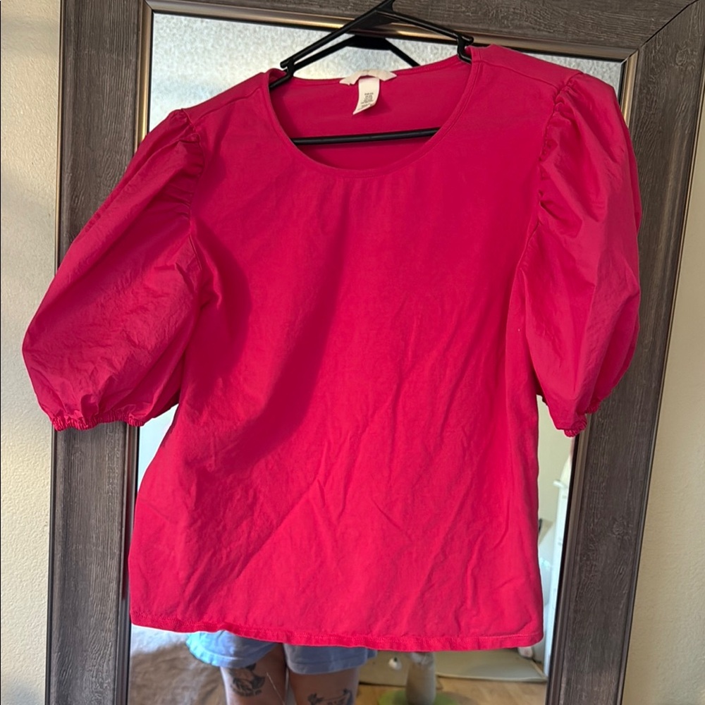 H&M Pink Puff Sleeve Boxy Blouse